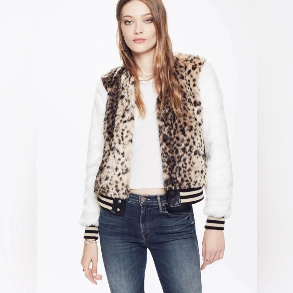 NWT Mother The Baseball Snap Jacket Faux Fur XS